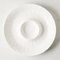 White ceramic 15"Dia chip and dip serving platter with European-inspired design, made in Portugal.