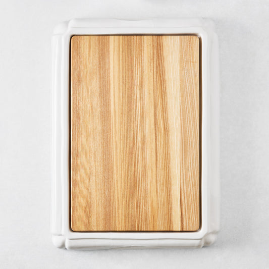 White Ceramic Handled Cutting Board with Oak Wood
