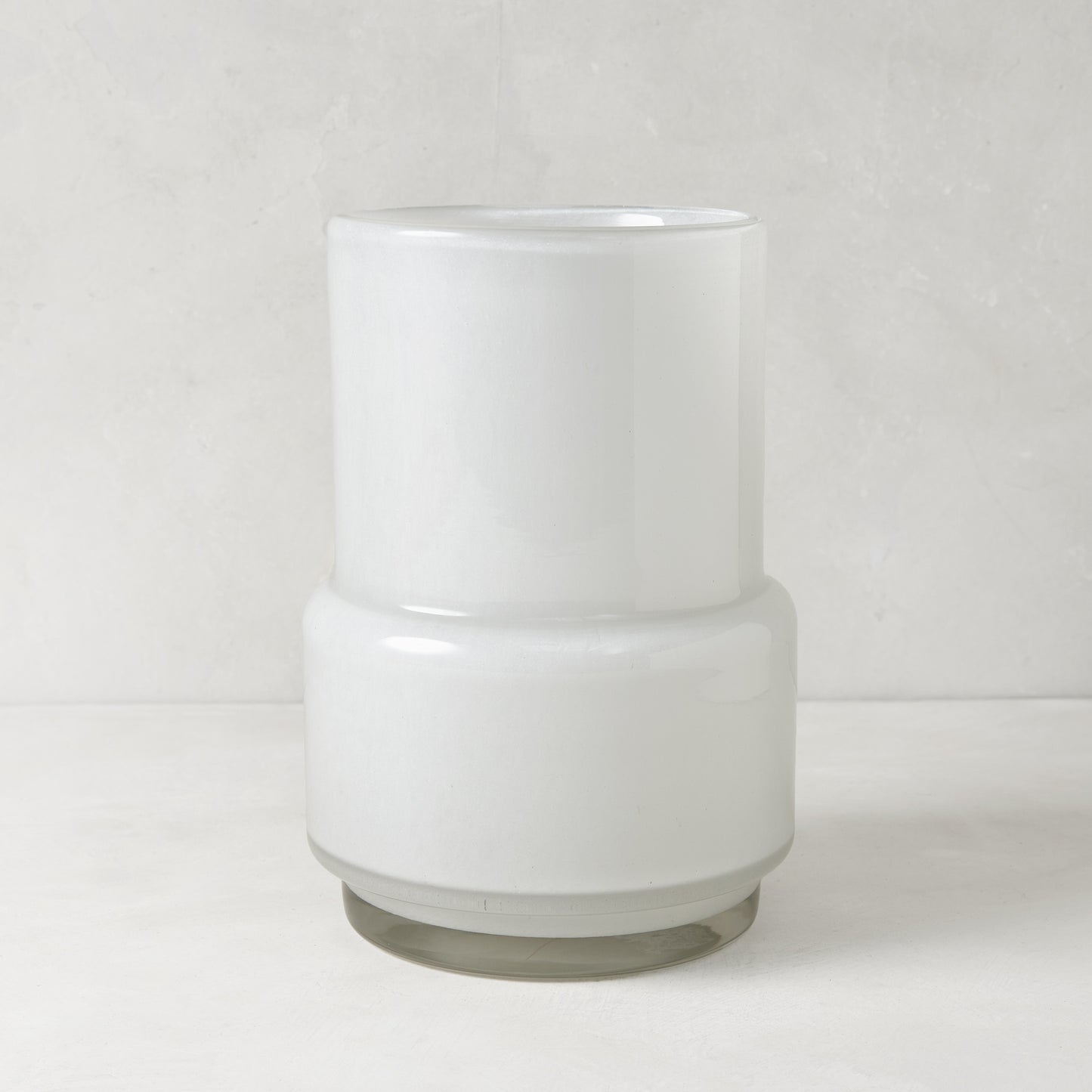 White Maartje Vase, handblown opaque glass, oversized silhouette, 8.7"H.