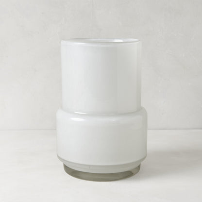 White Maartje Vase, handblown opaque glass, oversized silhouette, 8.7"H.
