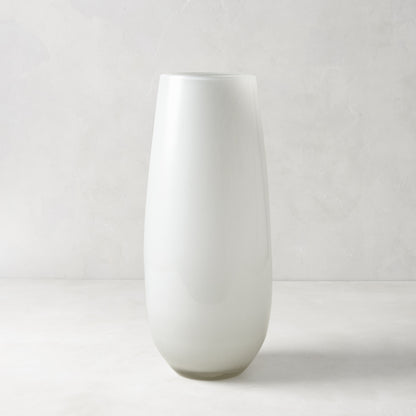 Oversized White Margaux Vase, 14.5"H handblown opaque glass, handmade in Europe.