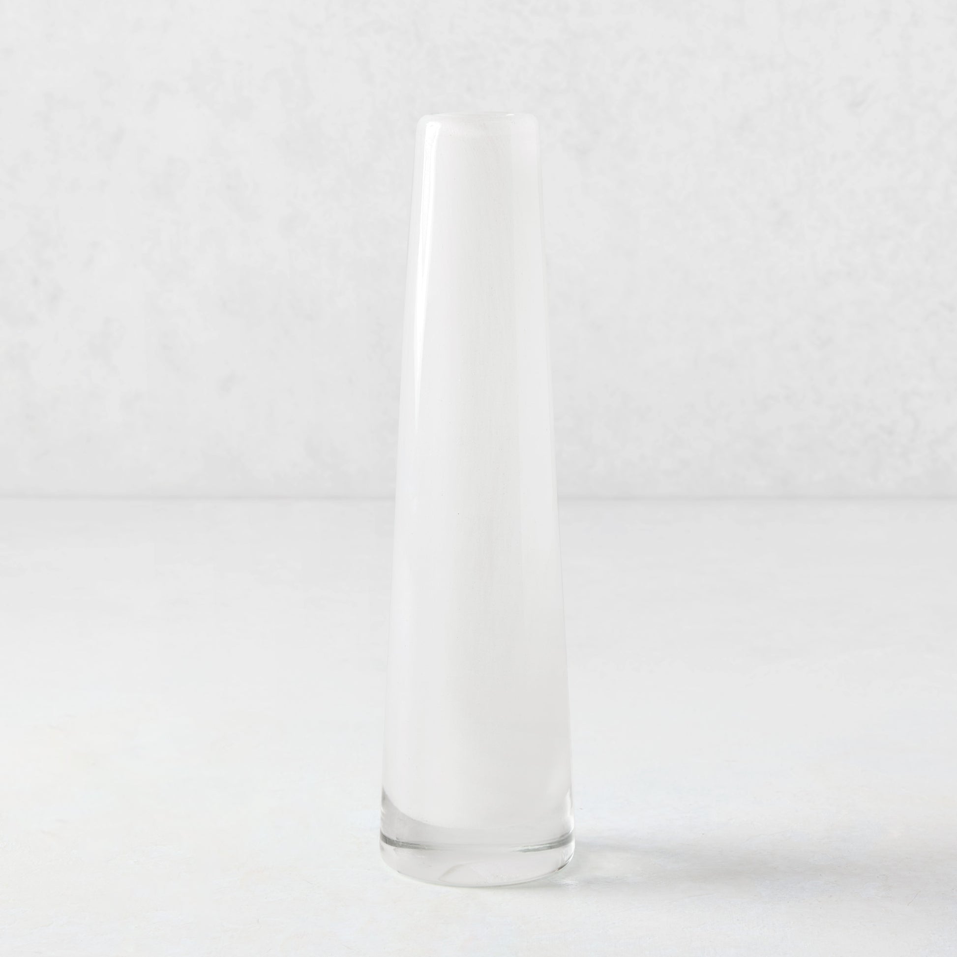 White Solifleur Large Glass Bud Vase, mouth-blown, 8.27"H, for single stems.