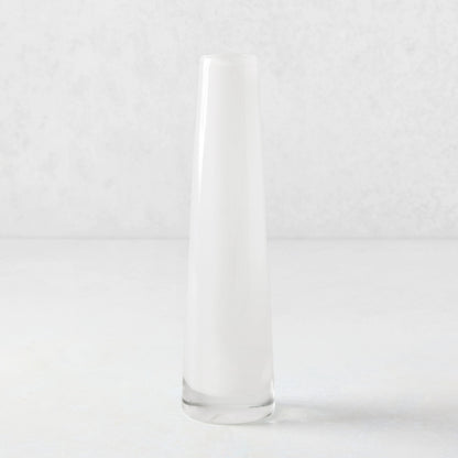 White Solifleur Large Glass Bud Vase, mouth-blown, 8.27"H, for single stems.