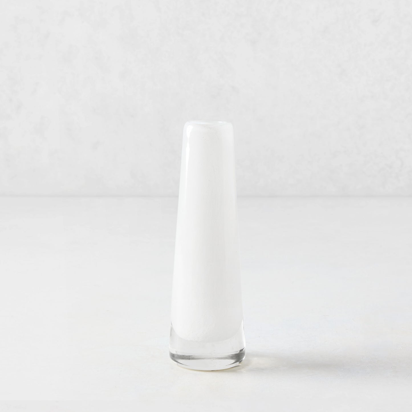 White Solifleur small glass bud vase, mouth-blown, tapered design, 5.91"H.