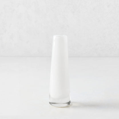 White Solifleur small glass bud vase, mouth-blown, tapered design, 5.91"H.