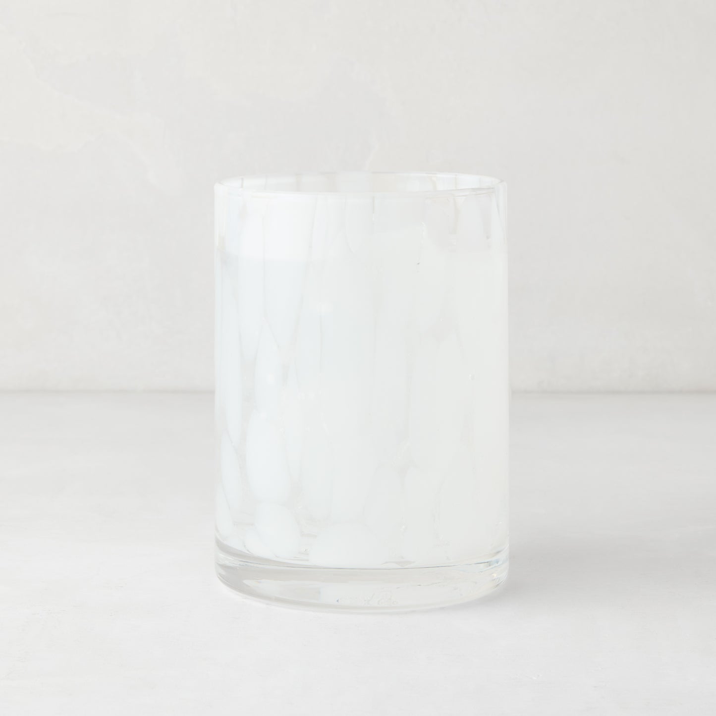 White Spotted Double Old Fashioned Glass, clear glass with white spots, 12oz, 3"Dia x 4.25"H.