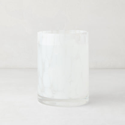 White Spotted Double Old Fashioned Glass, clear glass with white spots, 12oz, 3"Dia x 4.25"H.