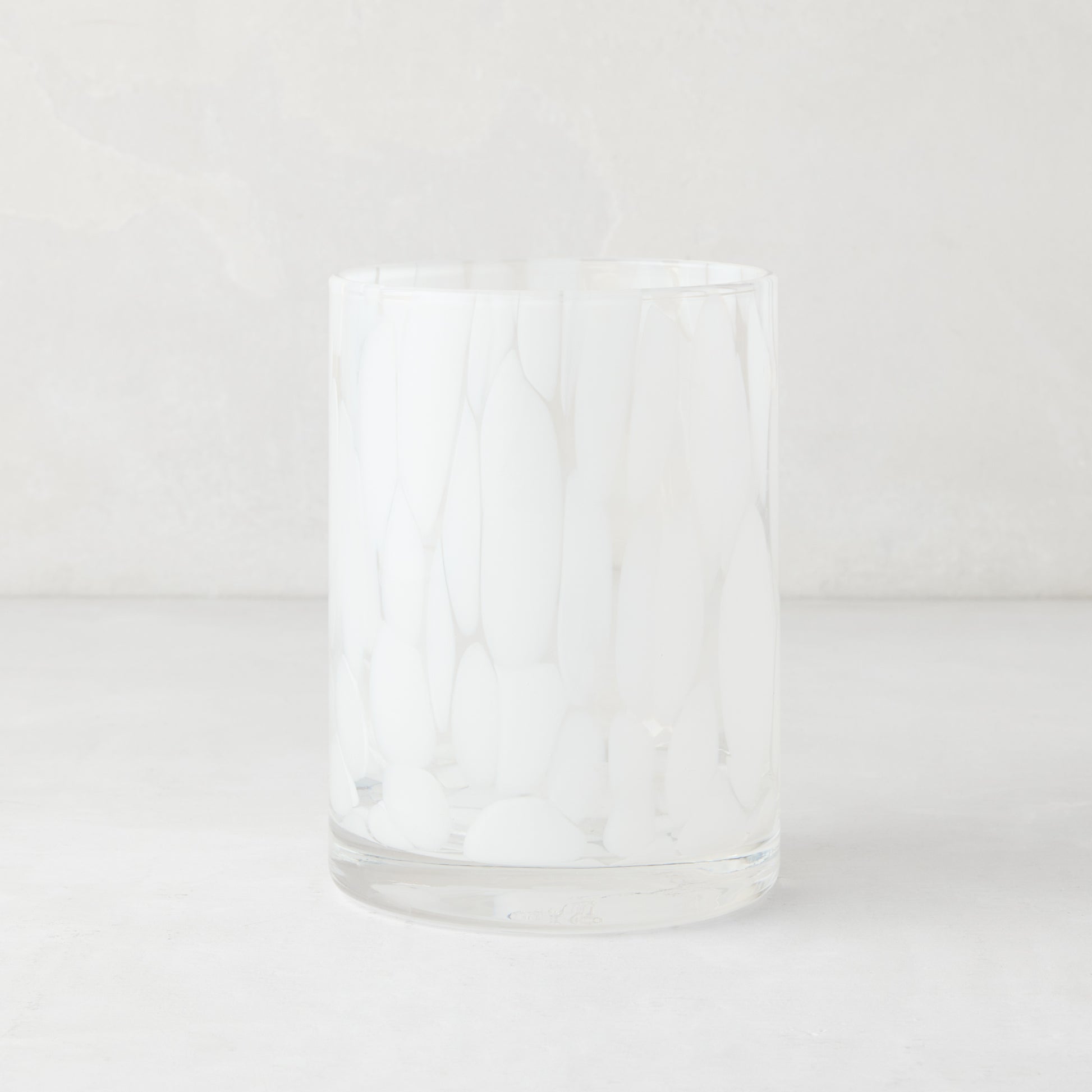 White Spotted Double Old Fashioned Glass, clear glass with white spots, 12oz, 3"Dia x 4.25"H.