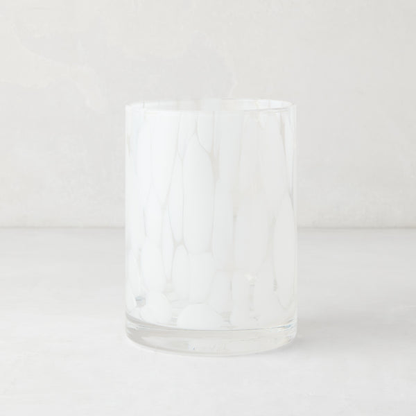 White Spotted Double Old Fashioned Glass, clear glass with white spots, 12oz, 3"Dia x 4.25"H.