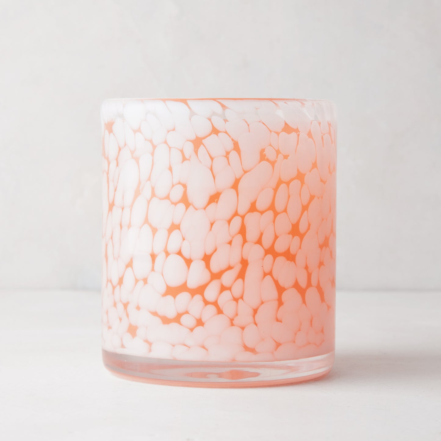 White Tortoise Double Old-Fashioned Glass, 15oz, with modern white tortoise pattern on clear mouth-blown glass.