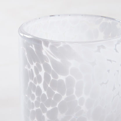 White Tortoise Double Old-Fashioned Glass, 15oz, mouth-blown glass with modern white tortoise pattern.