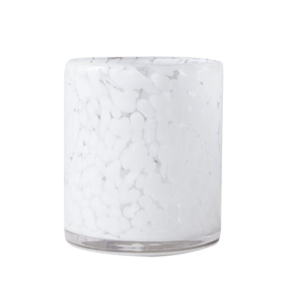 White Tortoise Double Old-Fashioned Glass, 15oz, with modern white tortoise pattern on mouth-blown glass.