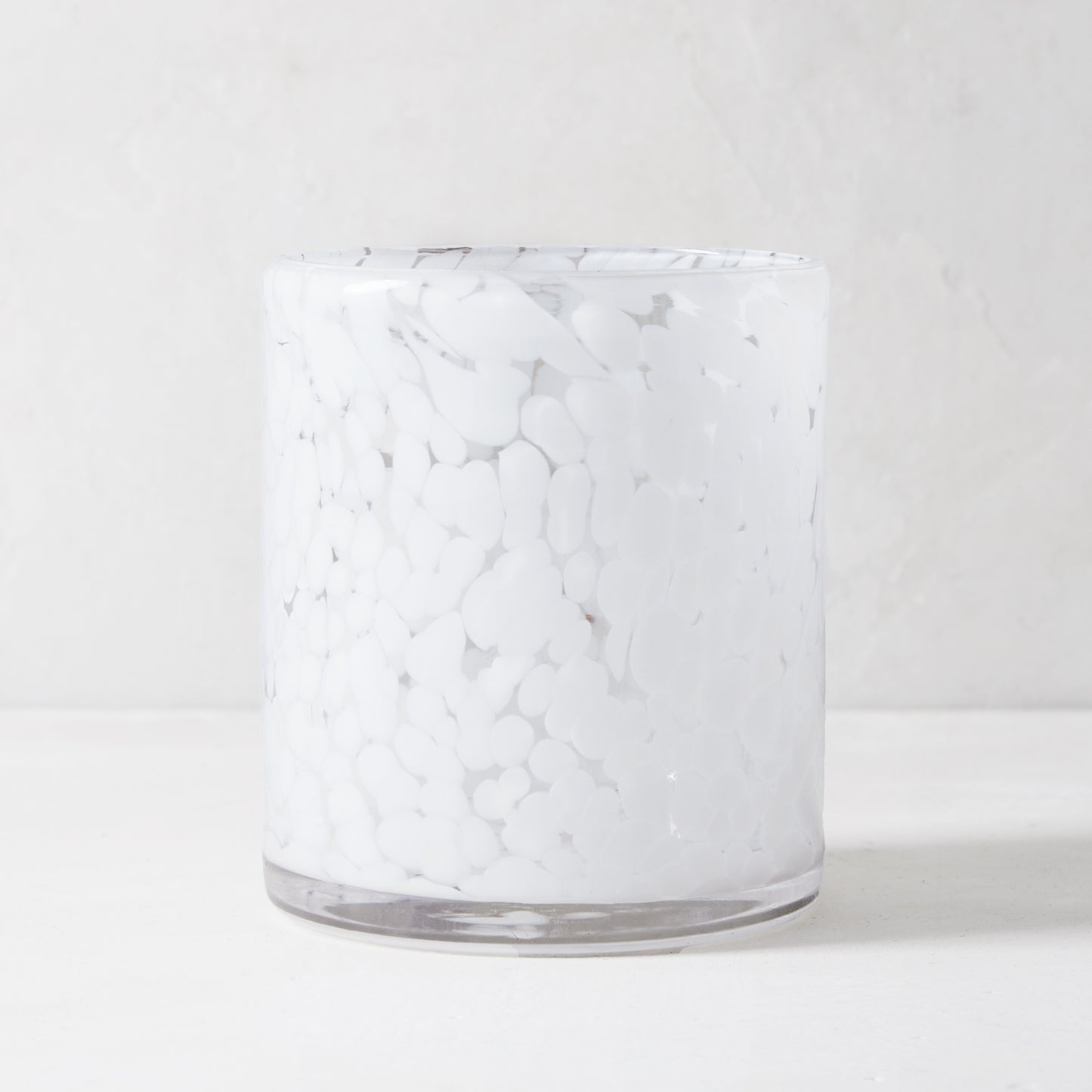 White Tortoise Double Old-Fashioned Glass, 15oz, mouth-blown glass with modern white tortoise pattern.