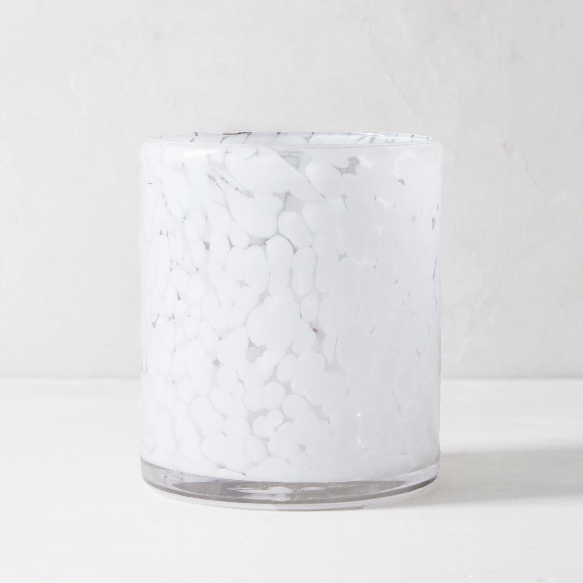 White Tortoise Double Old-Fashioned Glass, 15oz, mouth-blown glass with modern white tortoise pattern.