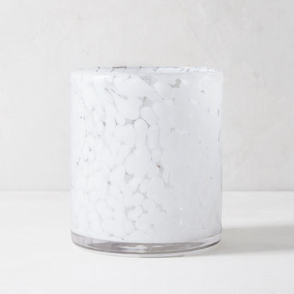 White Tortoise Double Old-Fashioned Glass, 15oz, mouth-blown glass with modern white tortoise pattern.