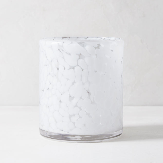 White Tortoise Double Old-Fashioned Glass, 15oz, mouth-blown glass with modern white tortoise pattern.