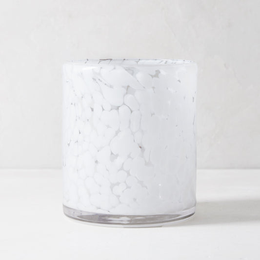 White Tortoise Double Old-Fashioned Glass, 15oz, mouth-blown glass with modern white tortoise pattern.