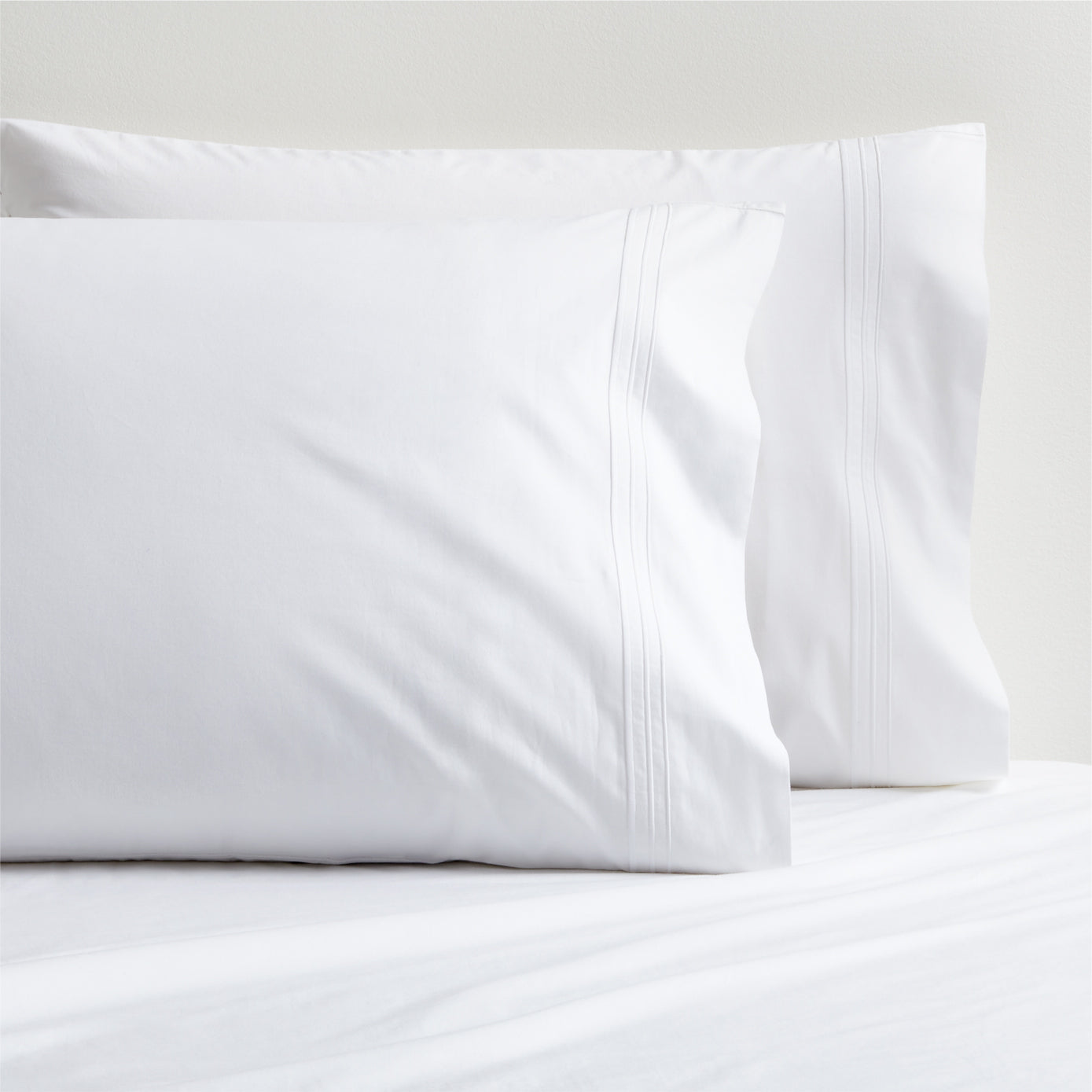 White triple stitch percale pillowcases, set of 2, made from extra-long staple cotton.