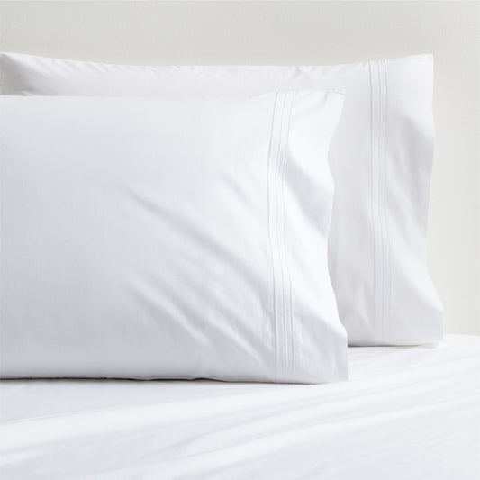White triple stitch percale pillowcases, set of 2, made from extra-long staple cotton.