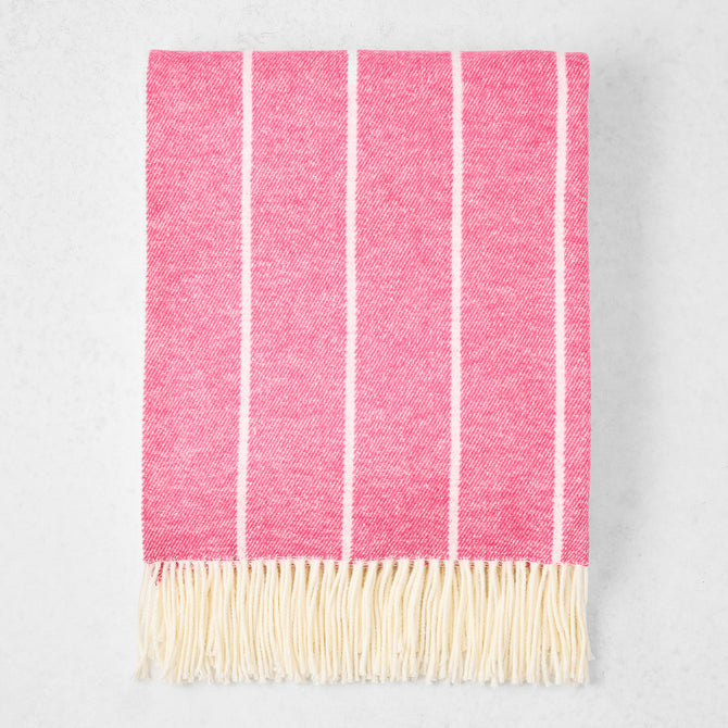 Wild Orchid Pink Fiji Stripe Throw Blanket, 51"W x 67"L, cotton-acrylic blend with fringe.