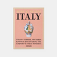Hardcover book "Wine & Travel Italy" with a peach cover, gold title, and a colorful painted vase.