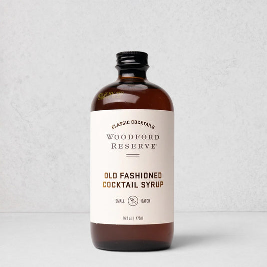 Woodford Reserve Old Fashioned Cocktail Syrup in a 16oz amber glass bottle with a white label.