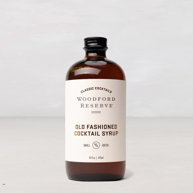 Woodford Reserve Old Fashioned Cocktail Syrup in a 16oz amber glass bottle with a white label.