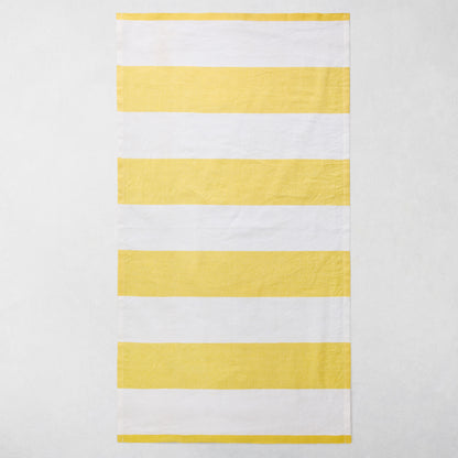 Yellow and white striped cotton-linen hand towel, 20"W x 30"L.
