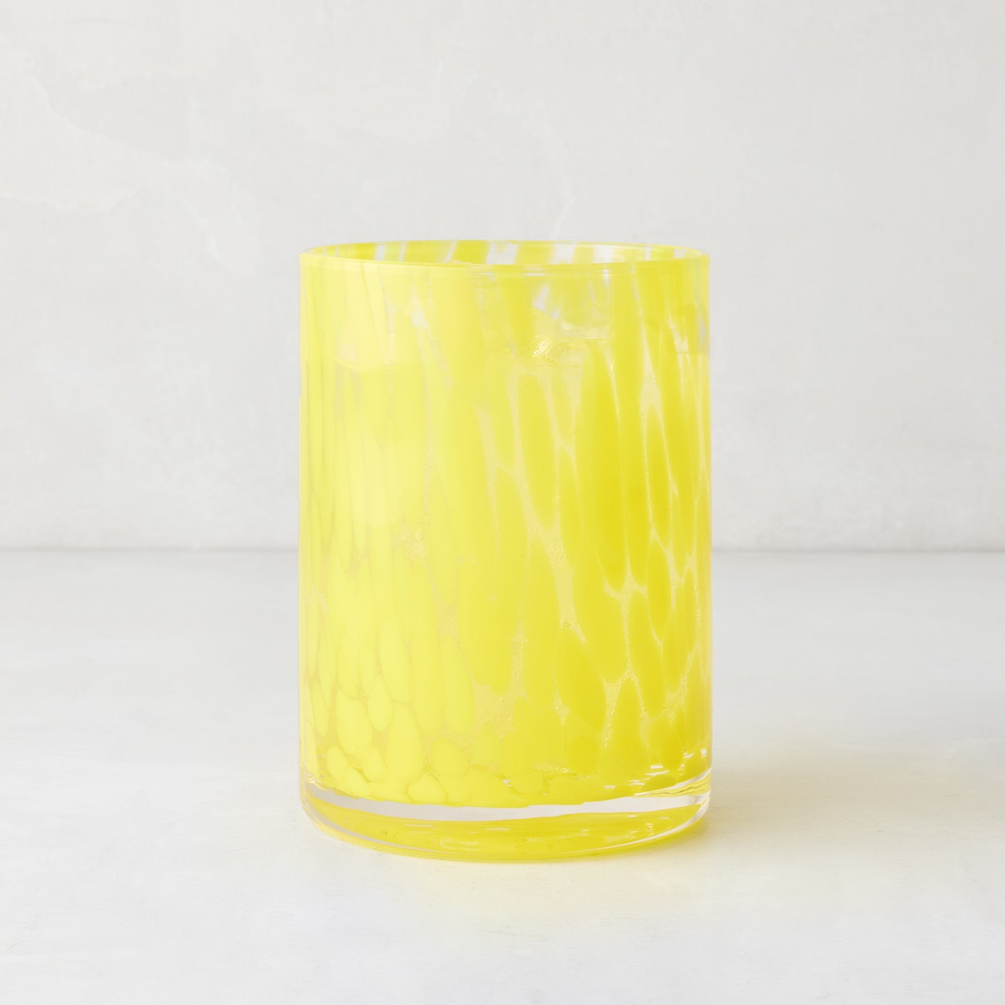 Yellow Spotted Double Old Fashioned Glass, clear glass with bright yellow spots, 12oz, 3"Dia x 4.25"H.