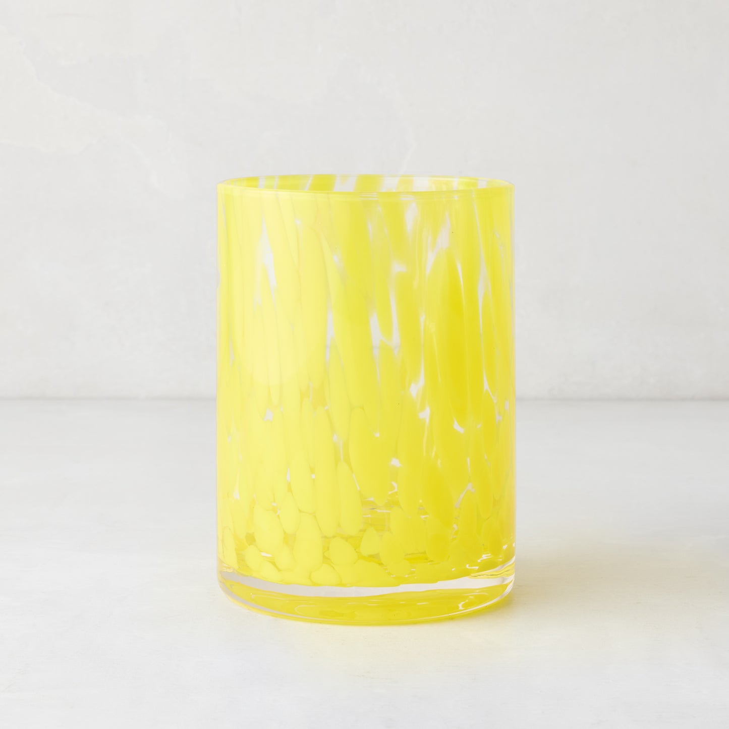Yellow Spotted Double Old Fashioned Glass, clear glass with bright yellow spots, 12oz, 3"Dia x 4.25"H.