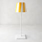 Yellow striped ceramic lamp shade on a white lamp base, 4.5"Dia x 4.5"H, hand-painted.