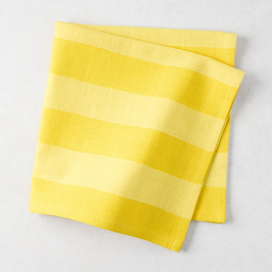 Folded Yellow Tonal Hampton Stripe Cotton Napkin, 22" square.