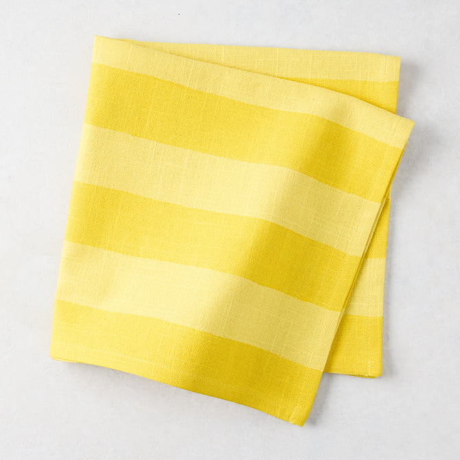 Folded Yellow Tonal Hampton Stripe Cotton Napkin, 22" square.