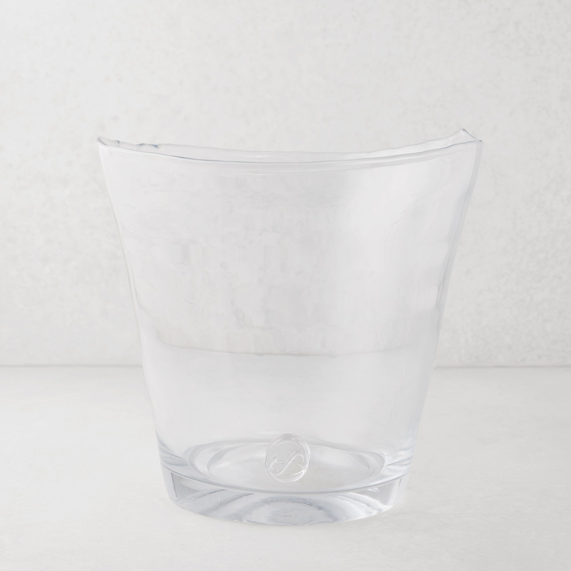 Zion oversized clear mouth-blown glass ice bucket with unique scissor-cut rim, 11.5"Dia x 11.5"H.