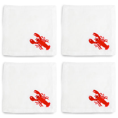 Embroidered Lobster Cocktail Napkin Coaster, set of 4