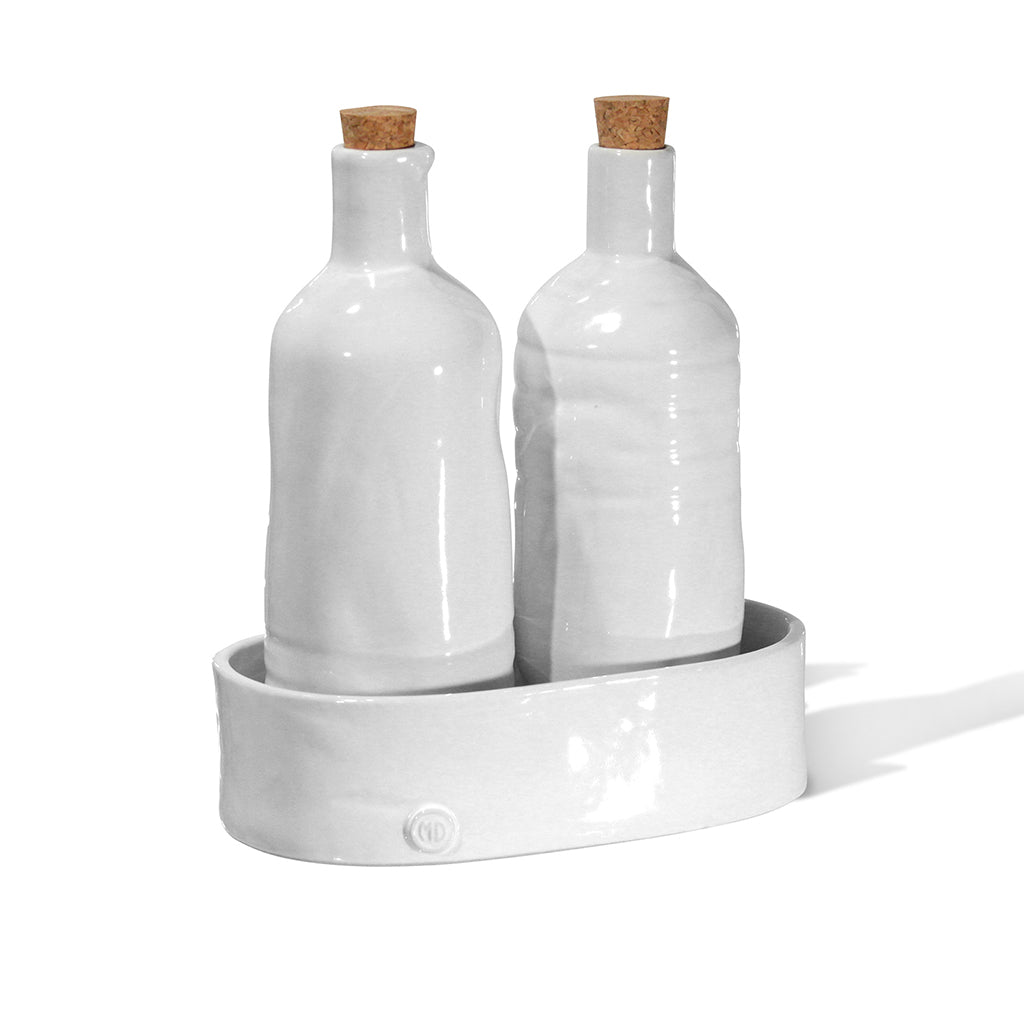 ceramic oil and vinegar bottles with tray