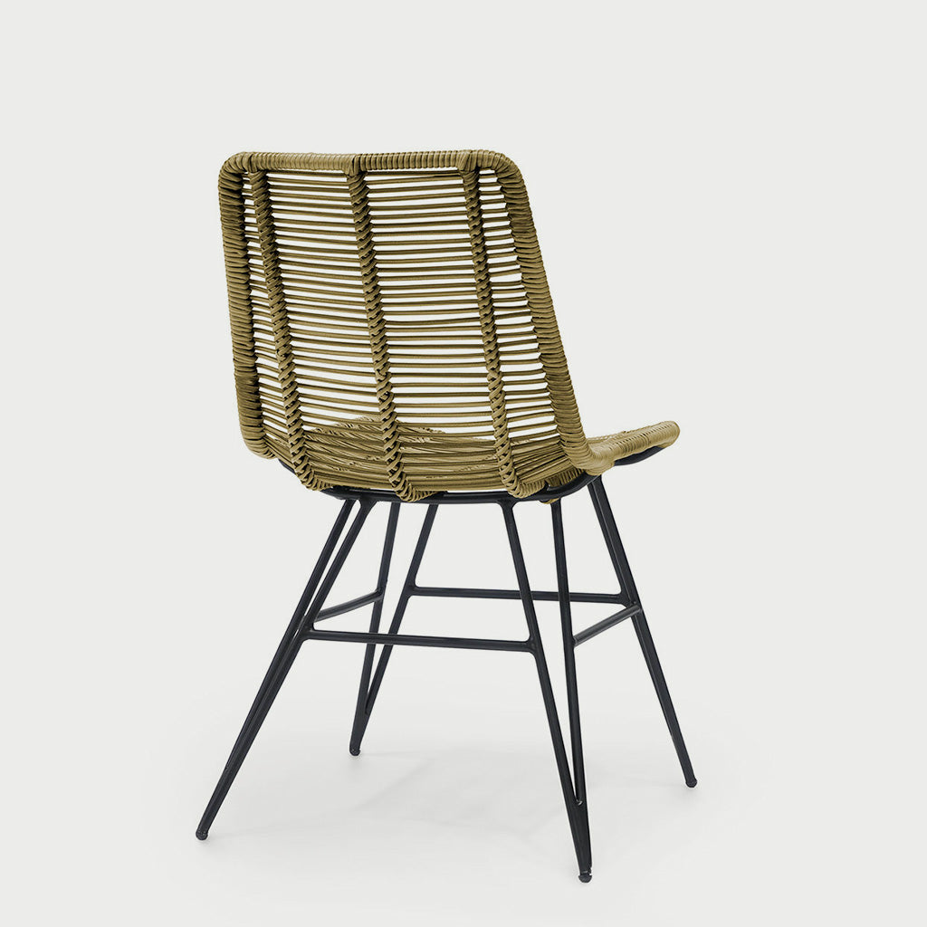 Wood woven chair and black legs 