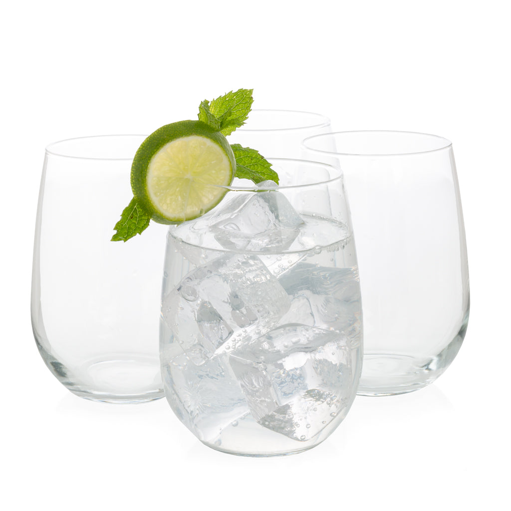 Stemless Glasses with water, lime, and mint