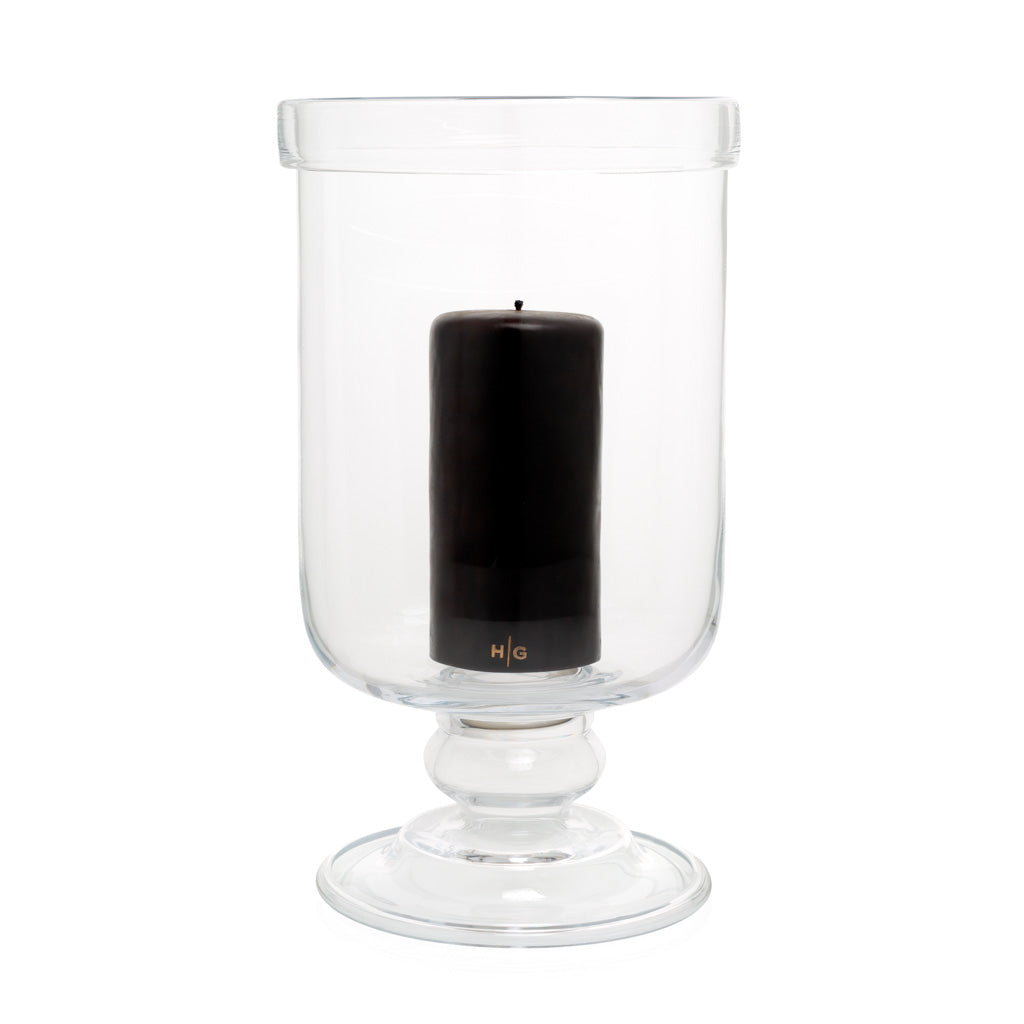 large glass footed chalice hurricane candle holder