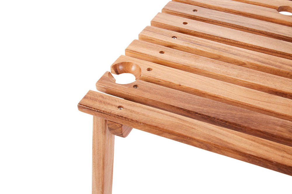 teak picnic table with wine hole