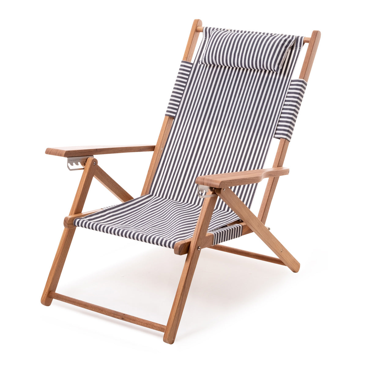 Navy and white stripe canvas reclining outdoor beach chair
