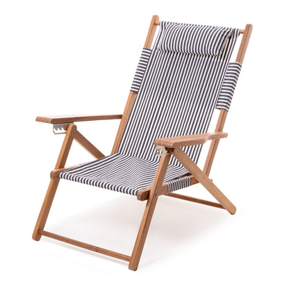 Navy and white stripe canvas reclining outdoor beach chair