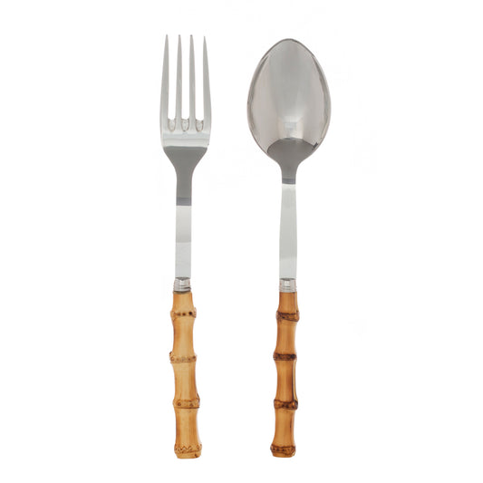 large fork spoon serving bamboo silver tropical 