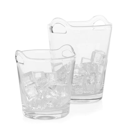 Large glass ice bucket with handles