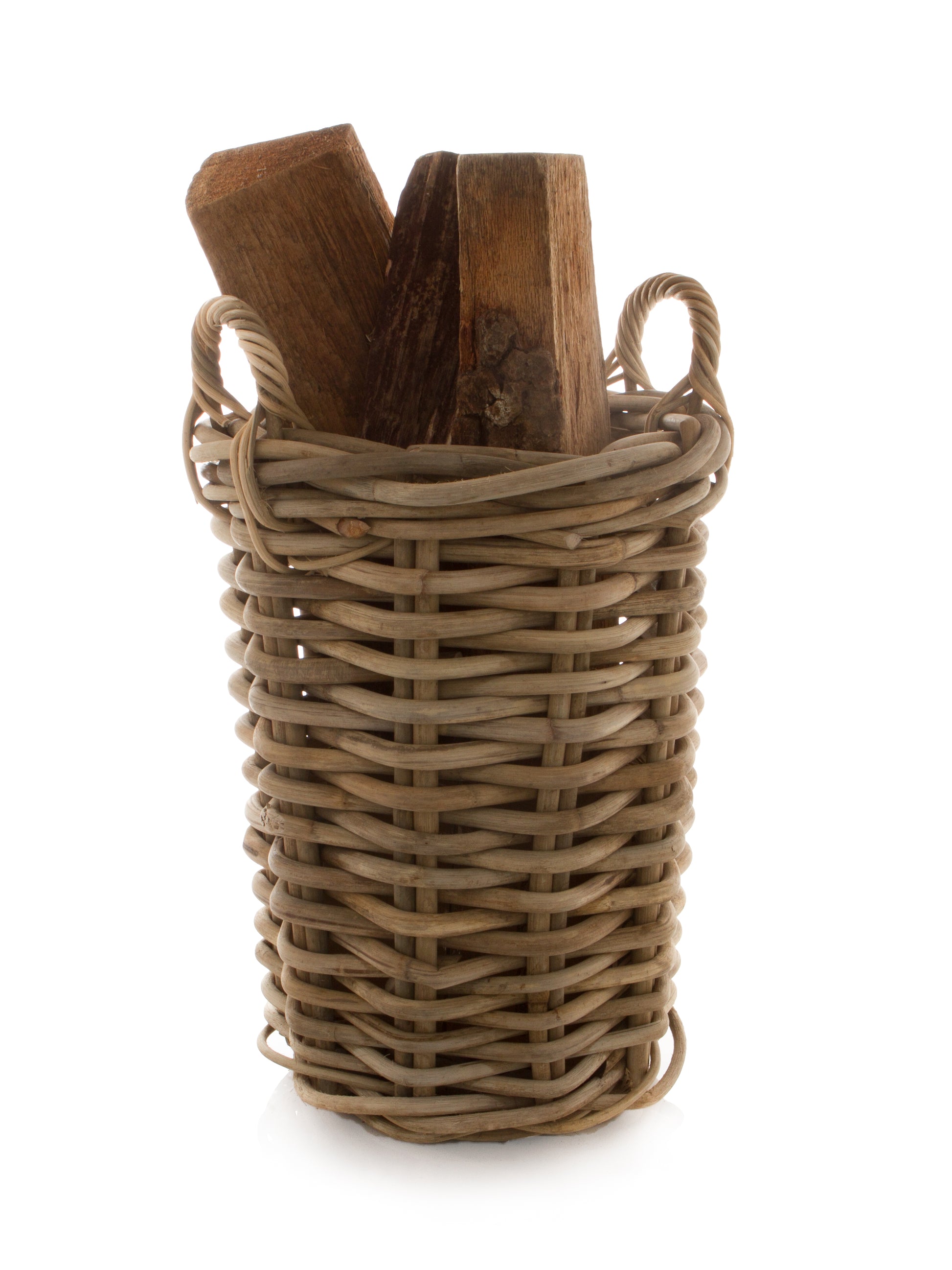 Wickerwise Small Round Natural Woodchip Wooden Decorative Storage Basket  with Handle