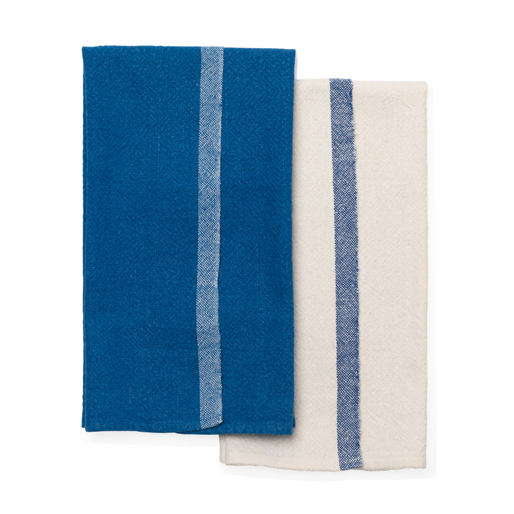 blue and white linen napkins with stripe 