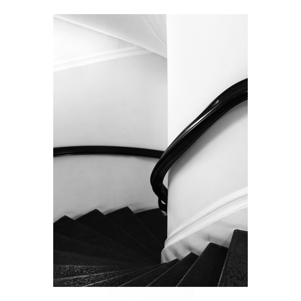 Black Stairs, Black Railing laminated print acrylic base 20x20