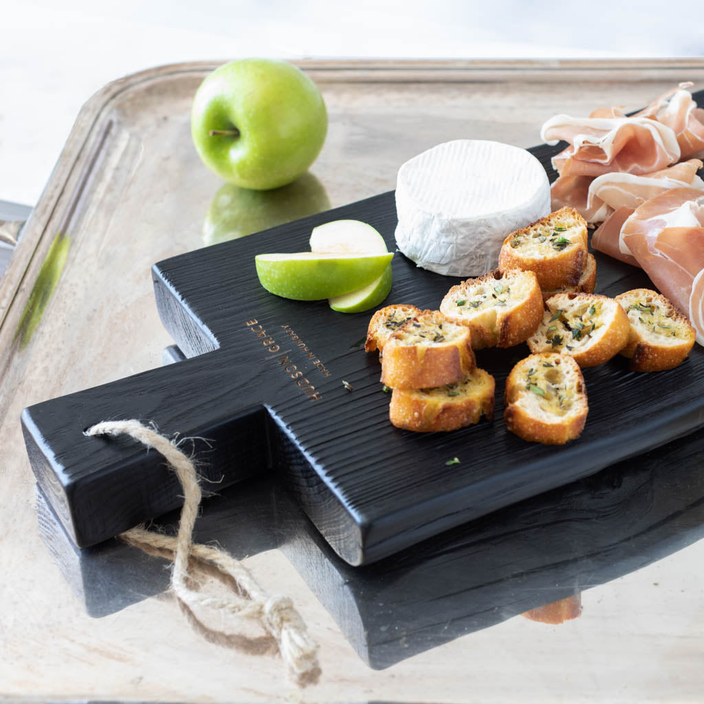 small black stained wood cheese board 