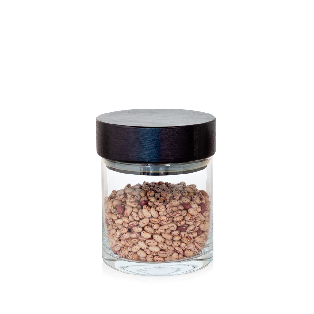 Small Glass Storage Canister with Black Wood Top - Hudson Grace