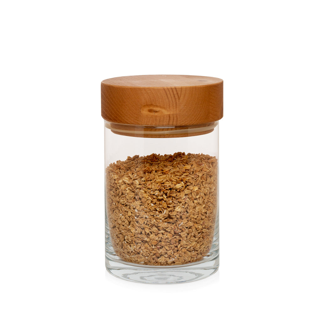 Natural wood medium glass canister
